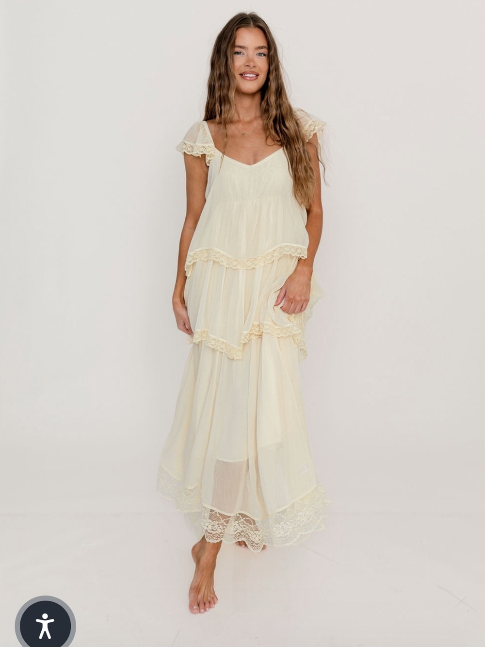 Worth Collective Nicola Maxi Dress in Light Beige- M